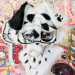Ink Paws black-and-white kemono fursuit head with glasses and floppy ears