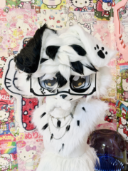 Ink Paws black-and-white kemono fursuit head with glasses and floppy ears