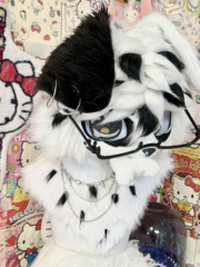 Fursuit Head – Ink Paws Playful Kemono (Black & White) - Image 3