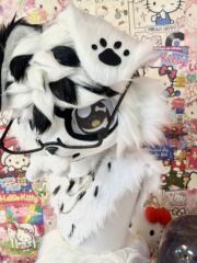Fursuit Head – Ink Paws Playful Kemono (Black & White) - Image 4